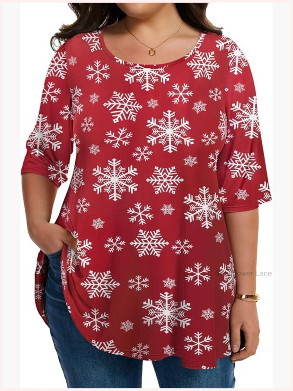 Plus Size Round Neck Elbow Sleeve Tunic Top Flowy Blouse